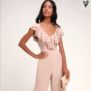 Lulu’s Laurin Blush Ruffled Wide-Legged Jumpsuit